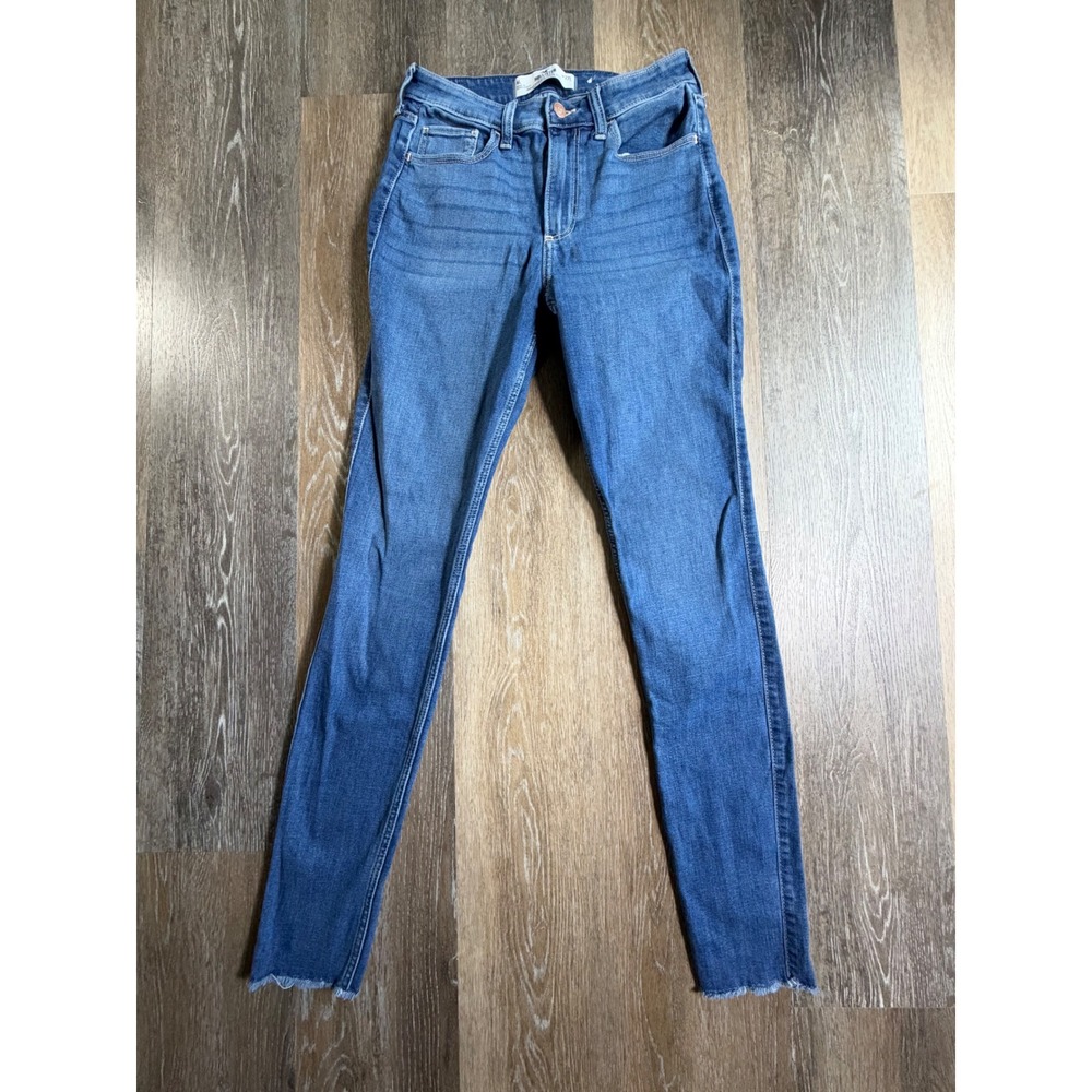 Hollister Super Skinny Jeans Womens 4L Blue Curvy High Rise Soft Stretch Raw Hem